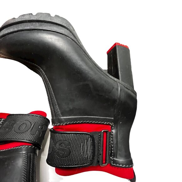 Sorel Black Red Rubber Block Heel Ankle Boots Medina 7 Goth Grunge Whimsigoth - Picture 11 of 16